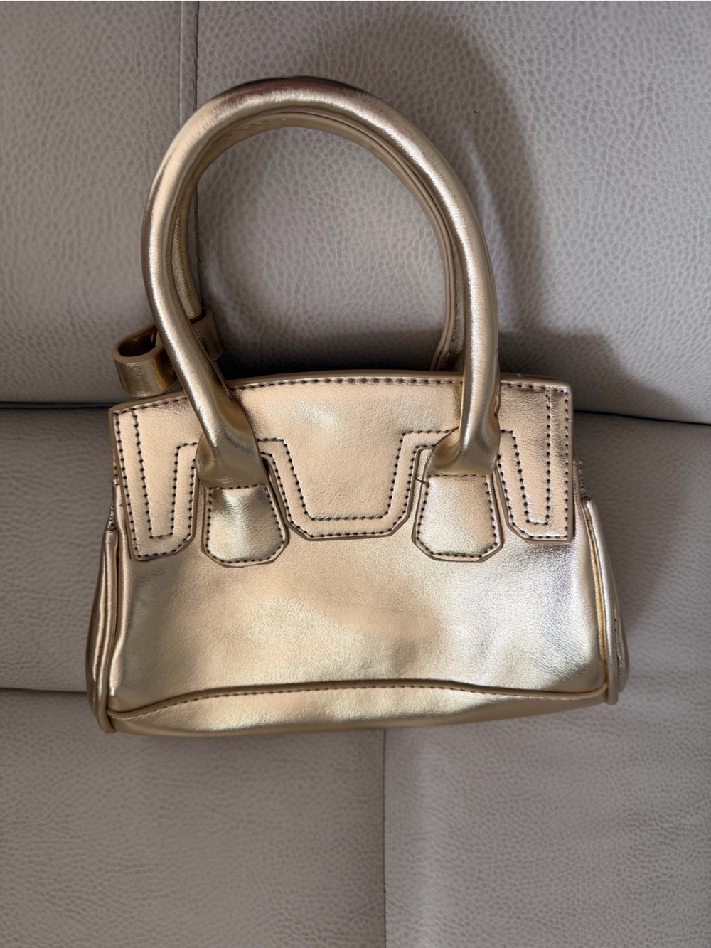 Chic Metallic Gold Mini Handbag - Structured Top-Handle Purse